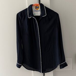 Banana Republic Navy Blue Blouse with White Trim